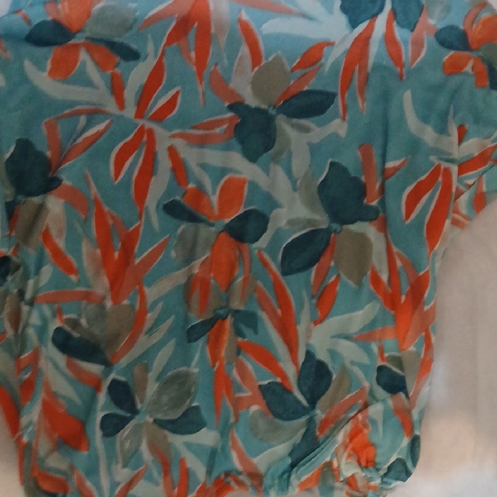 Belle Teal & Coral Floral V-Neck Blouse - Picture 7 of 7